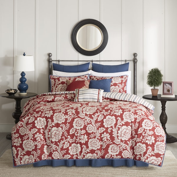 Madison Park Georgia Red Cotton Twill Reversible 9-piece Comforter Set