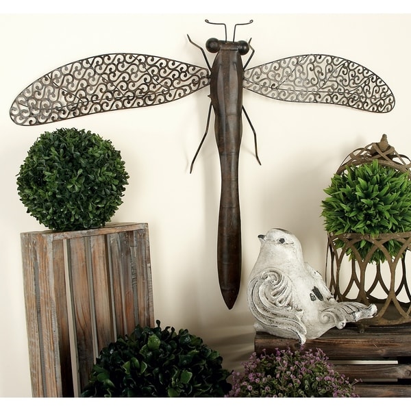 The Curated Nomad Jiminez Antique Brown 37-inch Wide Metal Dragonfly Home Decor