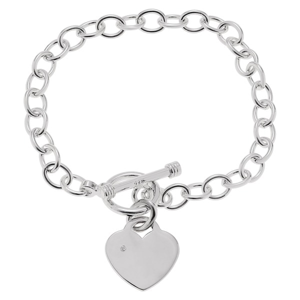 Shop Sterling Silver Diamond Accent Heart Charm Bracelet - Free ...