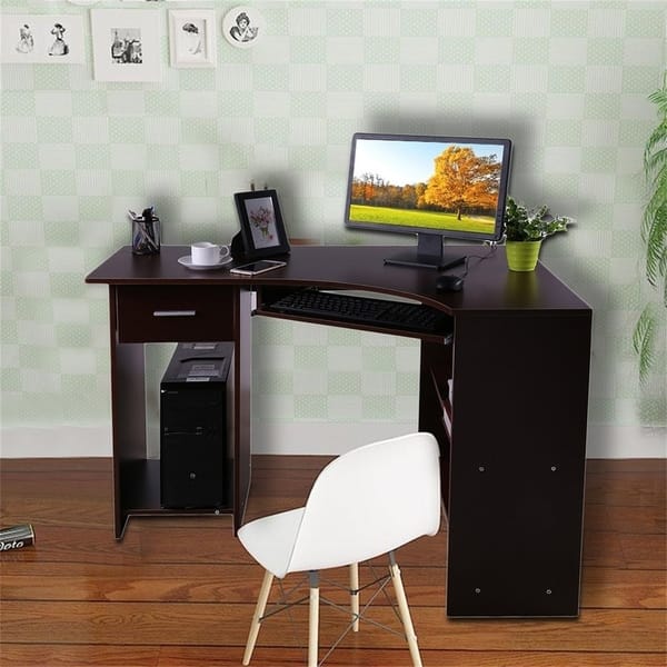 Shop Home Office Computer Table Corner Desk With Keyboard Tray