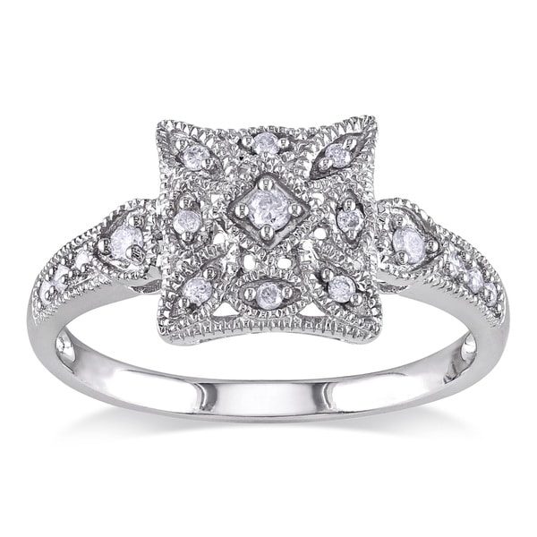Miadora 14k White Gold Diamond Vintage Square Ring