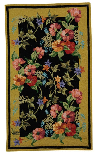 Hand hooked Midnight Garden Black Wool Runner (26 X 4) (BlackPattern FloralMeasures 0.375 inch thickTip We recommend the use of a non skid pad to keep the rug in place on smooth surfaces.All rug sizes are approximate. Due to the difference of monitor co