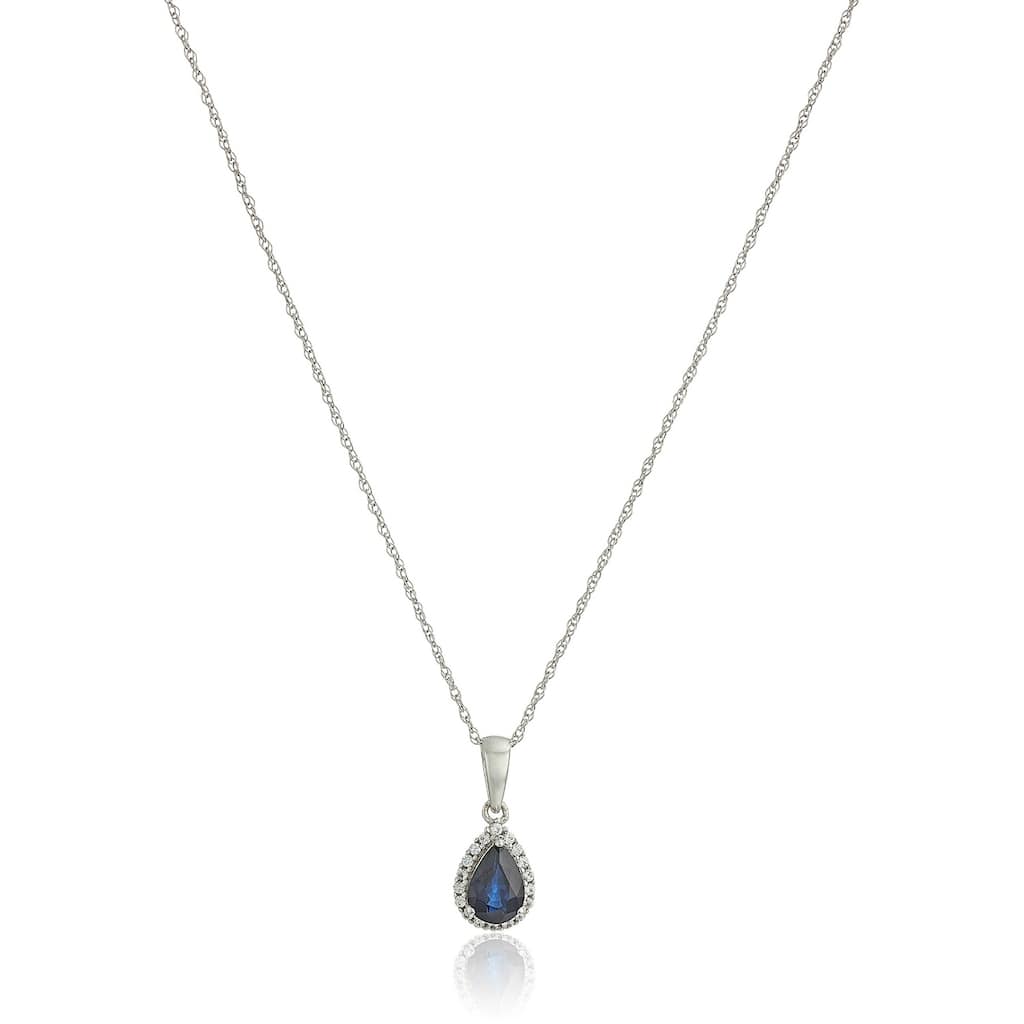 10k WT Gold Blue Sapphire & Created White Sapphire Pendant Necklace 18
