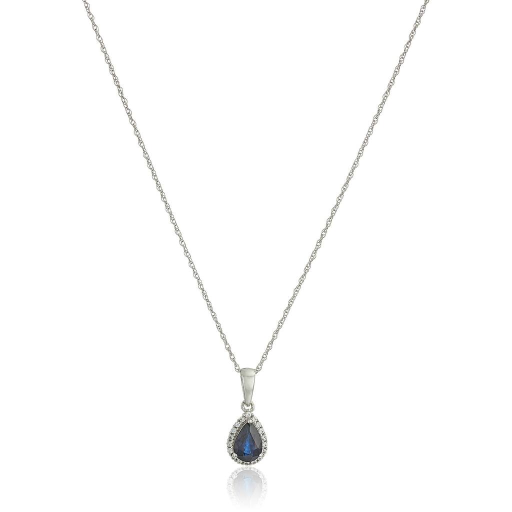 10k WT Gold Blue Sapphire & Created White Sapphire Pendant Necklace 18