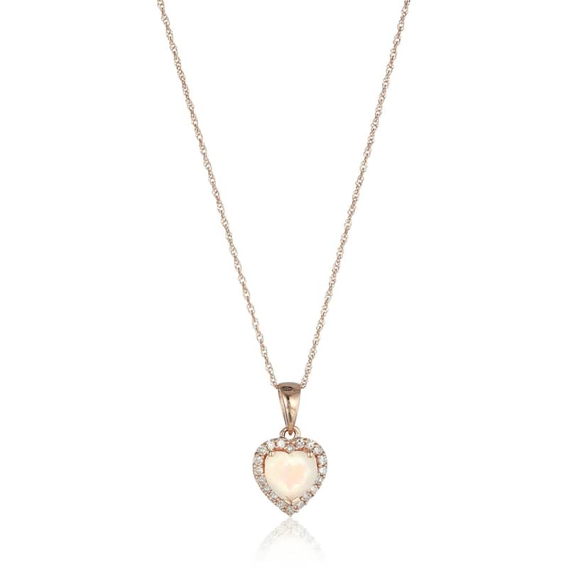 10k Rose Gold Ethiopian Opal Heart and Diamond Pendant Necklace, 18"
