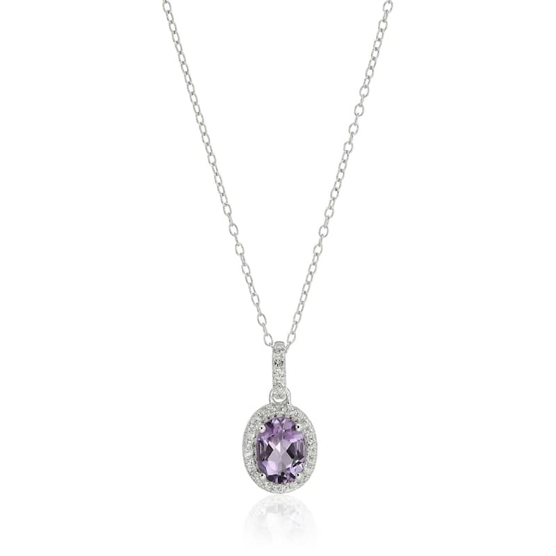 Sterling Silver Oval Amethyst and White Topaz Pendant Necklace, 18"
