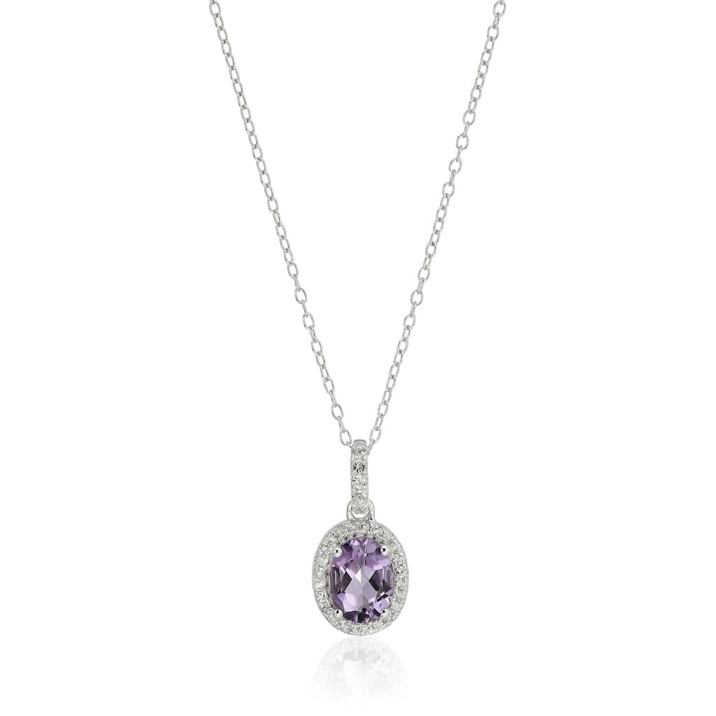 Sterling Silver Oval Amethyst and White Topaz Pendant Necklace, 18"