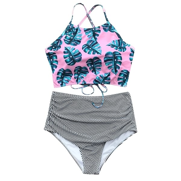 floral and stripe swimsuit