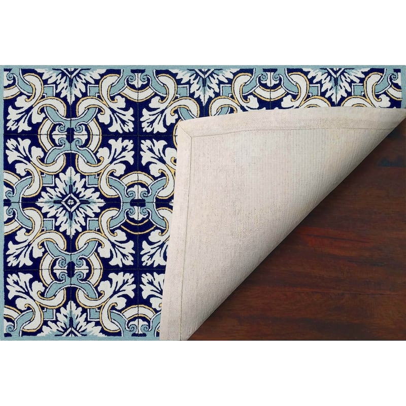 Liora Manne Ravella Floral Tile Indoor/Outdoor Rug Navy 7'6" x 9'6"