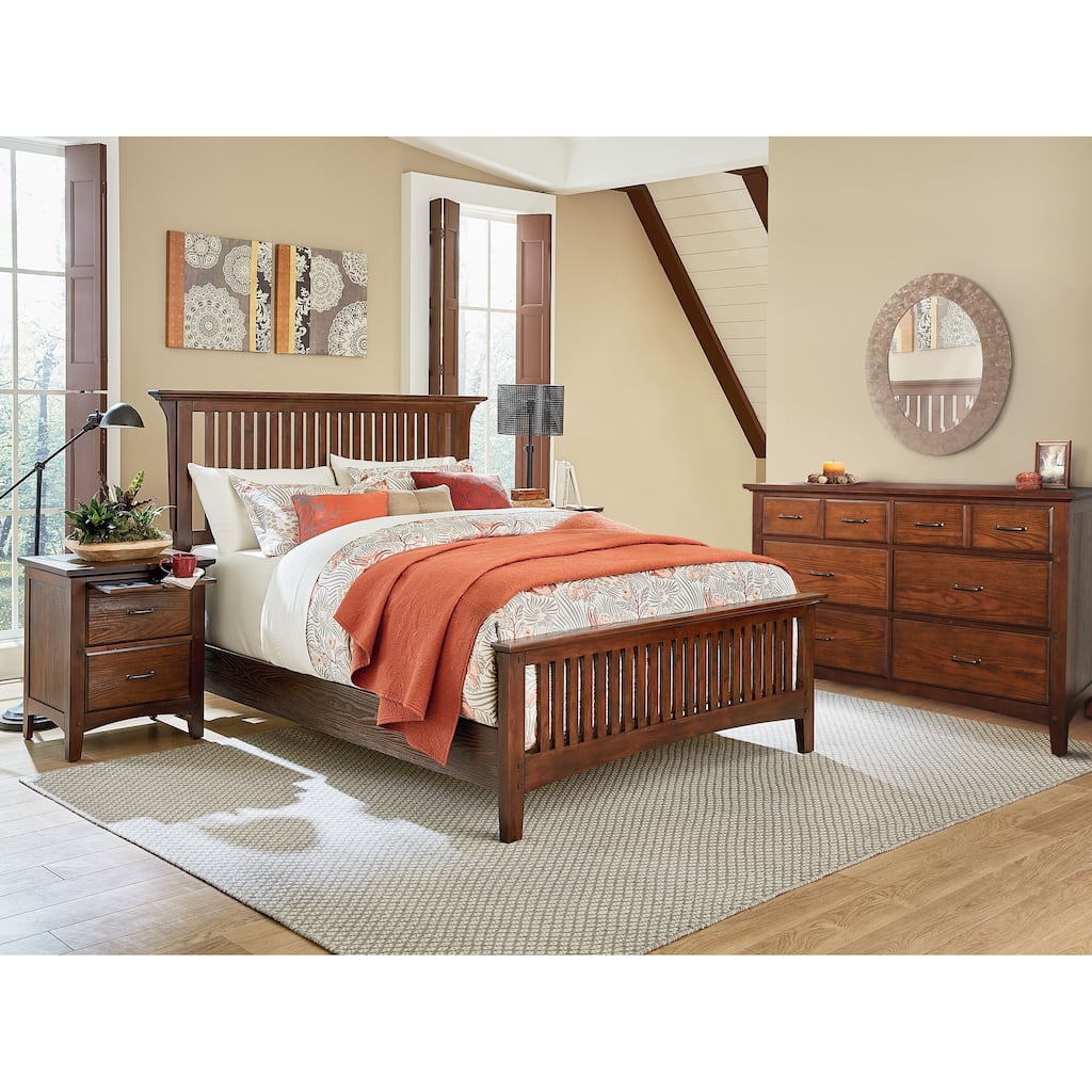 OSP Home Furnishings Modern Mission Queen Bedroom Set with 2 Nightstands and 1 Dresser