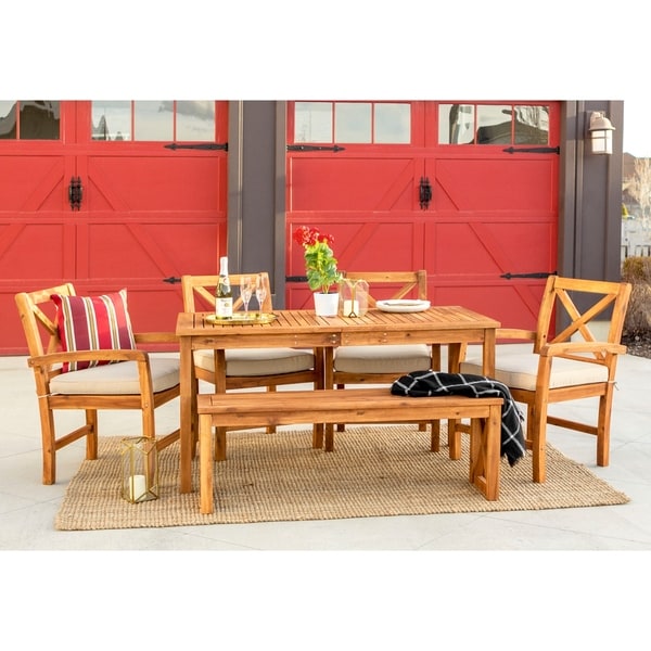 6 Piece Acacia Outdoor Dining Set Brown On Free 6 Piece Acacia Outdoor Dining Set Brown