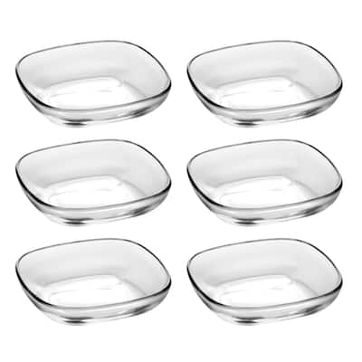 Majestic Gifts European High Quality Glass Salad/ Dessert Square Plates- 5.5" Diameter- S/6