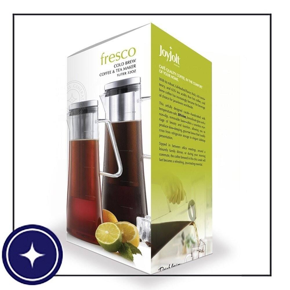 JoyJolt Fresco Cold Brew Coffee Maker, 1 Liter 32 Ounce Glass Tea
