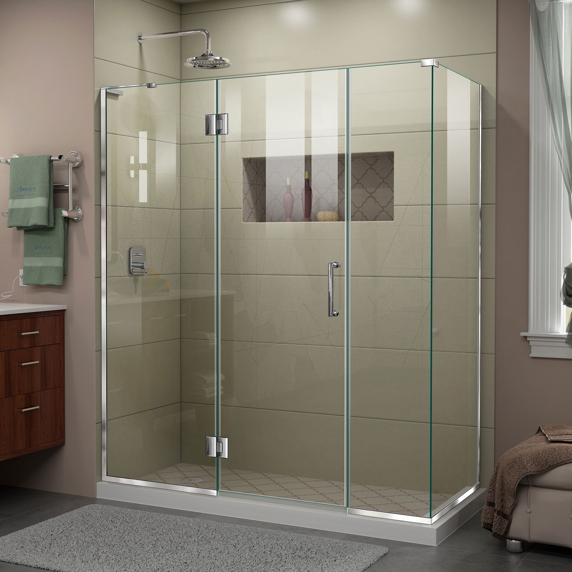 DreamLine Unidoor-X 63 1/2 in. W x 34 3/8 in. D x 72 in. H Frameless Hinged Shower Enclosure - 34.38" x 63.5" - 34.38" x 63.5"