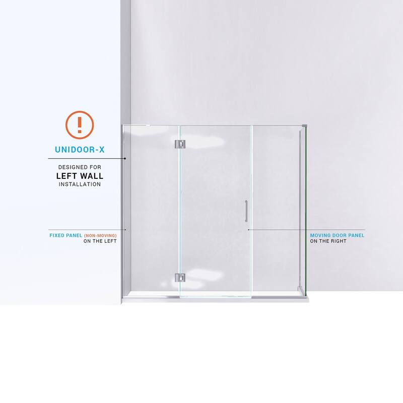 DreamLine Unidoor-X 64 1/2 in. W x 30 3/8 in. D x 72 in. H Frameless Hinged Shower Enclosure - 30.38" x 64.5" - 30.38" x 64.5"