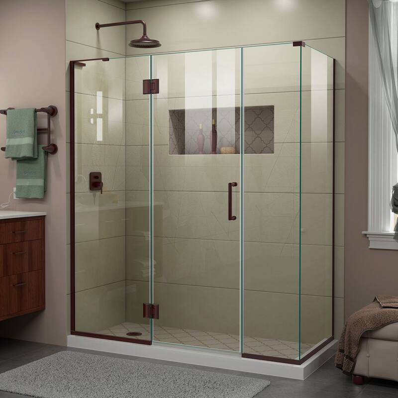 DreamLine Unidoor-X 64 1/2 in. W x 30 3/8 in. D x 72 in. H Frameless Hinged Shower Enclosure - 30.38" x 64.5" - 30.38" x 64.5" - Oil Rubbed Bronze Finish