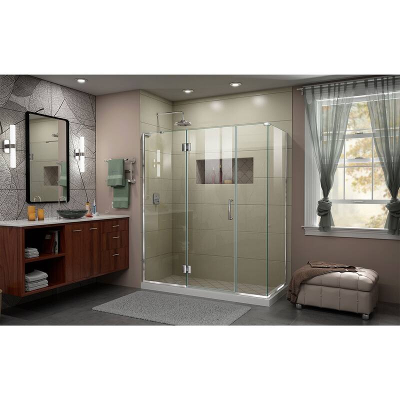 DreamLine Unidoor-X 64 in. W x 34 3/8 in. D x 72 in. H Frameless Hinged Shower Enclosure - 34.38" x 64" - Chrome Finish
