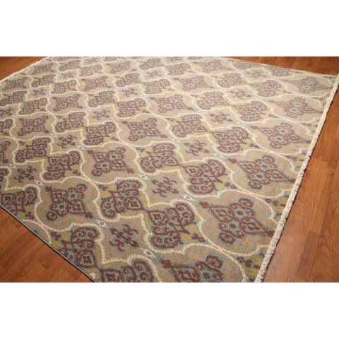 Transitional Full Pile Oriental Hand-Knotted Area Rug - Blue/Gold - 9' x 12' - 9' x 12'