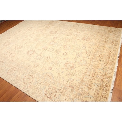 Full Pile Turkish Oushak Hand-Knotted Oriental Area Rug - Beige/Aqua - 9' x 12'