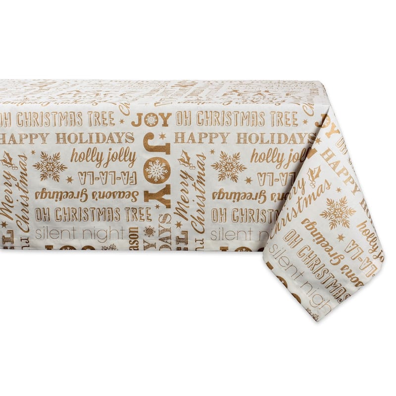 Design Imports Silver Christmas Collage Kitchen Tablecloth (84 Inch Wide x 60 Inch Long)