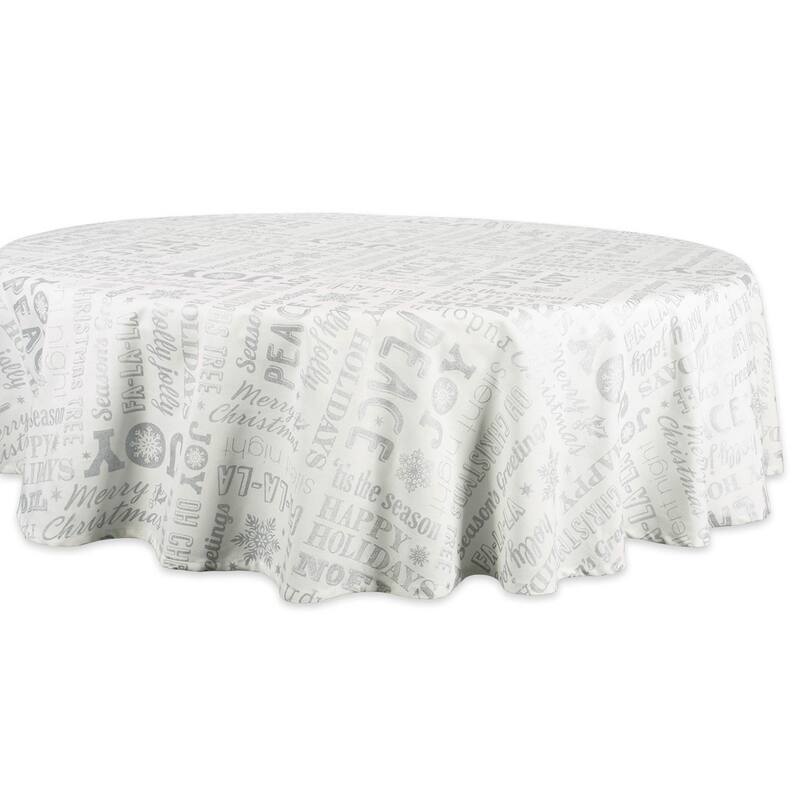 Design Imports Silver Christmas Collage Kitchen Tablecloth (84 Inch Wide x 60 Inch Long)
