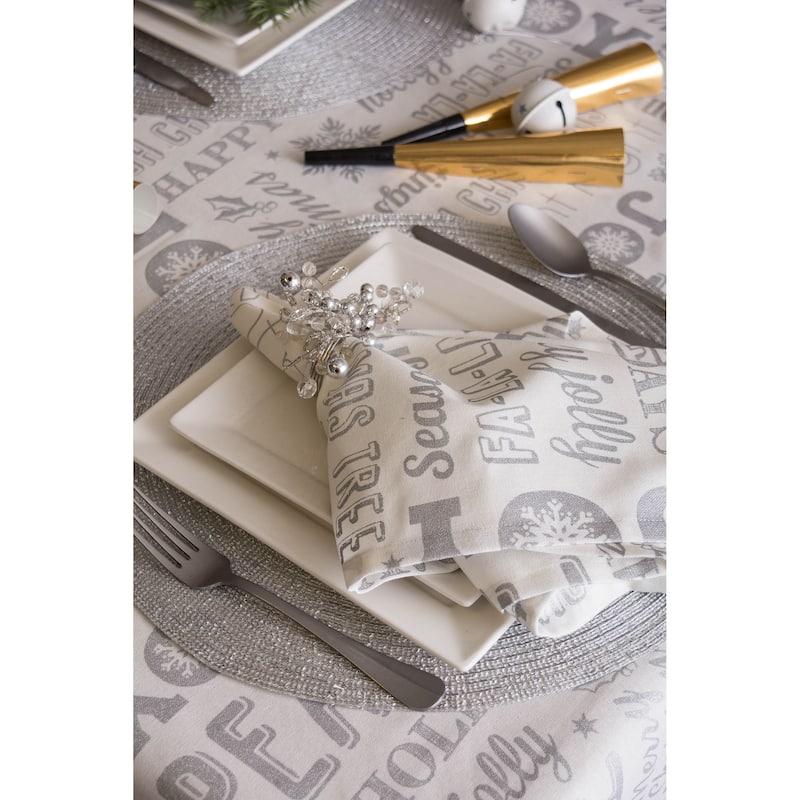 Design Imports Silver Christmas Collage Kitchen Tablecloth (84 Inch Wide x 60 Inch Long)
