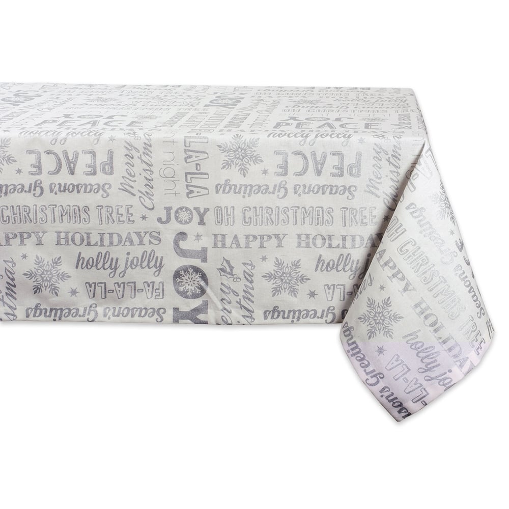 Design Imports Silver Christmas Collage Kitchen Tablecloth (84 Inch Wide x 60 Inch Long)