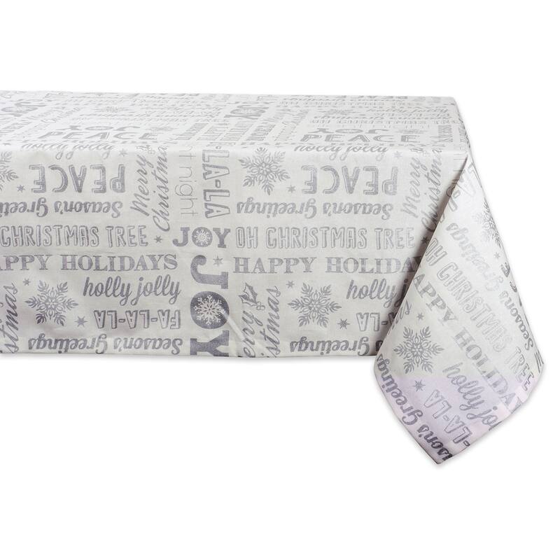 Design Imports Silver Christmas Collage Kitchen Tablecloth (84 Inch Wide x 60 Inch Long)