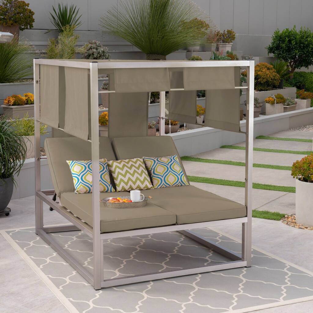 Heminger Outdoor Aluminum Daybed with Canopy by Christopher Knight Home
