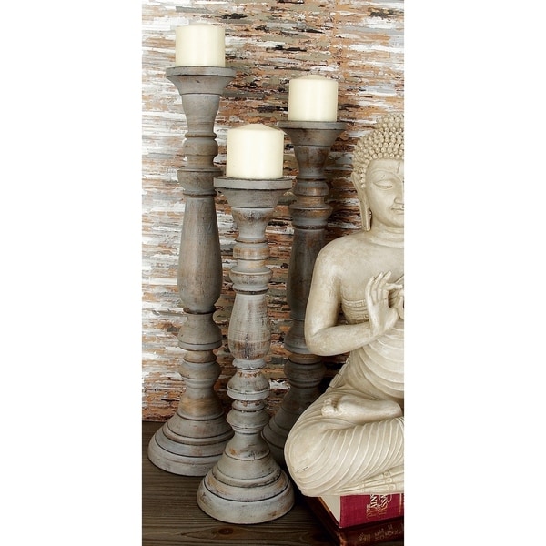 The Gray Barn Joyful Stream Multicolor Wood Antique Finish Candle Stand (Set of 3)
