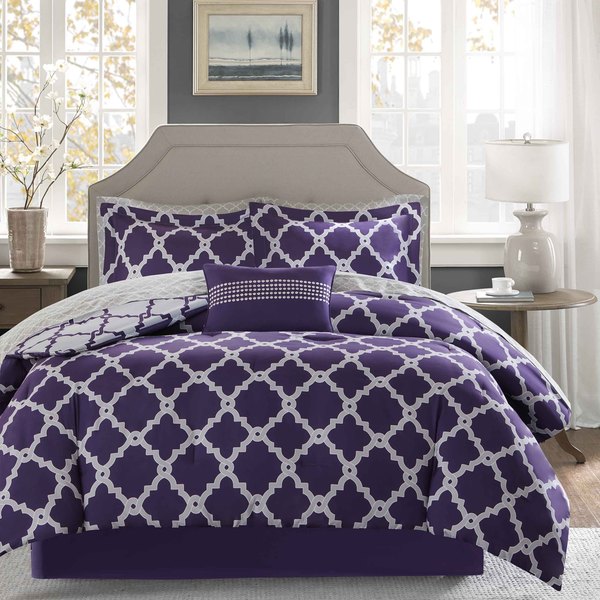 Madison Park Essentials Concord Purple/ Grey Reversible Complete Comforter and Cotton Sheet Set