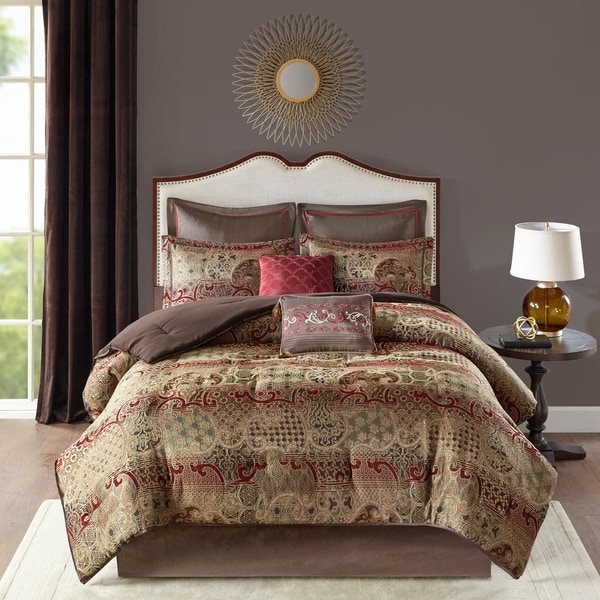 Madison Park Wyeth Red 8 Piece Chenille Jacquard Comforter Set
