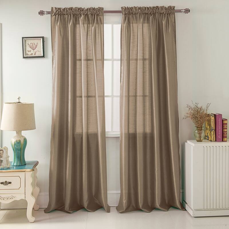 Porch & Den Eads Faux Silk 90-inch Rod Pocket Curtain Panel - Taupe