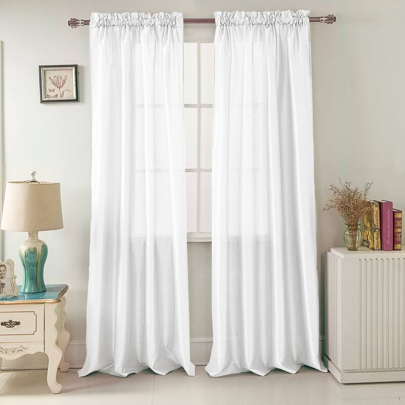 Porch & Den Eads Faux Silk 90-inch Rod Pocket Curtain Panel - White