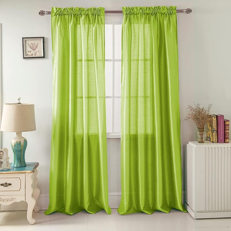 Porch & Den Eads Faux Silk 90-inch Rod Pocket Curtain Panel - Neon Green