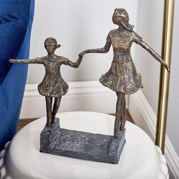 Copper Grove Iris Contemporary Hand-in-hand Sisters Resin Sculpture