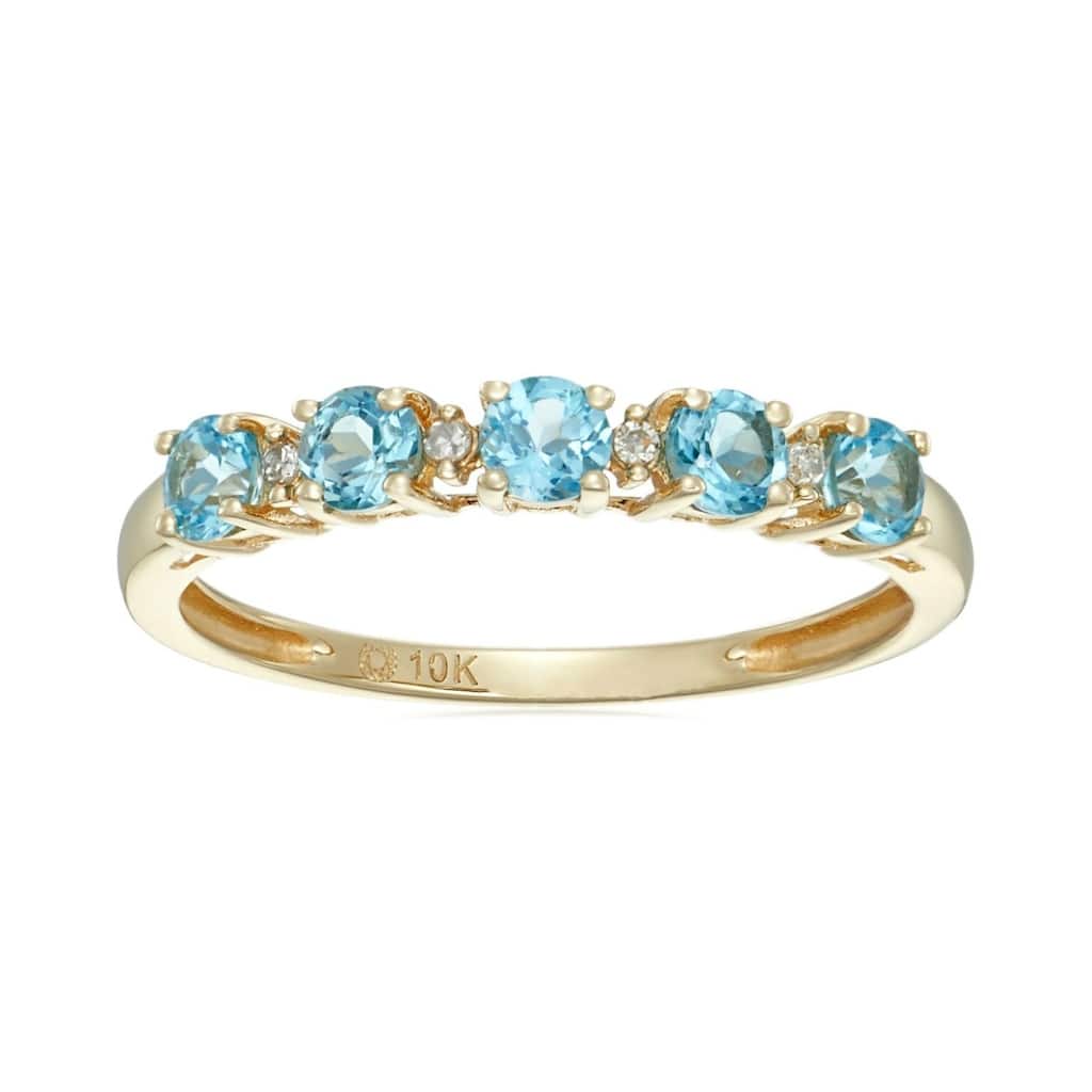 10k Yellow Gold Swiss Blue Topaz & Diamond Accented Stackable Ring