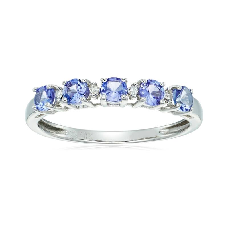10k White Gold Tanzanite and Diamond Accented Stackable Ring