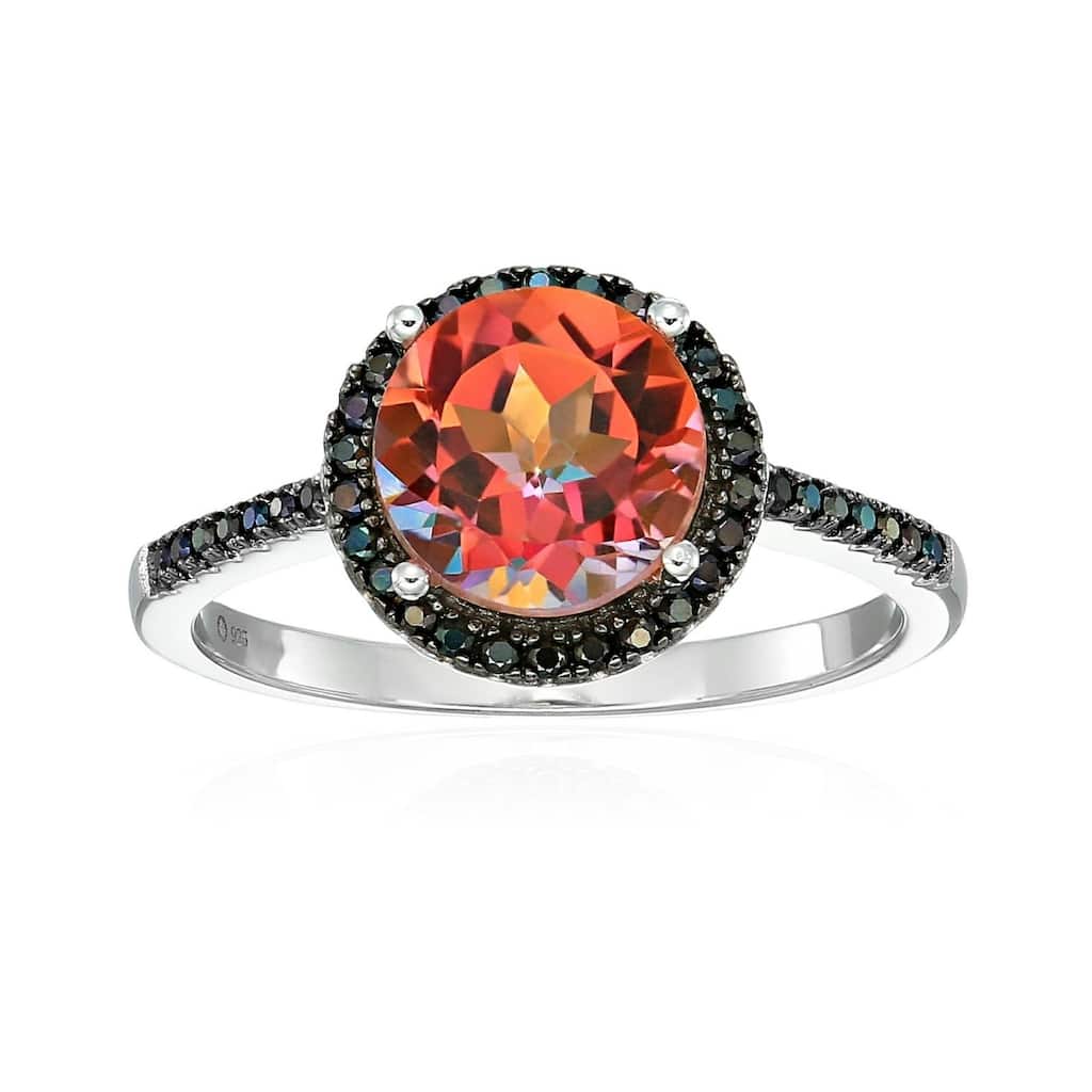 Sterling Silver Sunset Orange Topaz And Black Spinel Ring