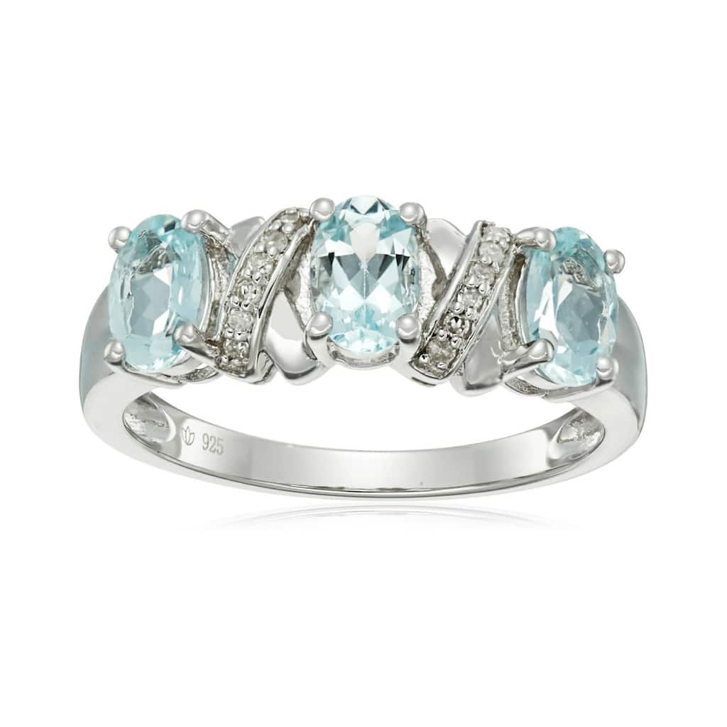Sterling Silver Aquamarine & Diamond XOXO Ring