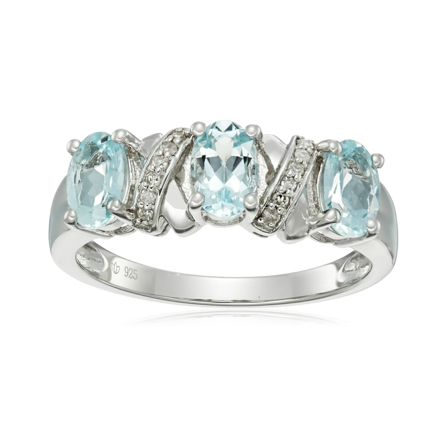 Pinctore Sterling Silver Aquamarine & Diamond XOXO Ring