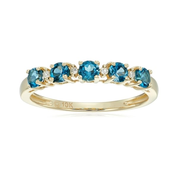 Shop Pinctore 10k Yellow Gold London Blue Topaz & Diamond Stackable