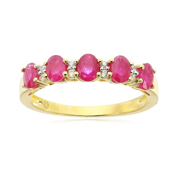 Yellow Gold-Plated Silver Burmese Ruby & White Zirconia Ring. Opens flyout.