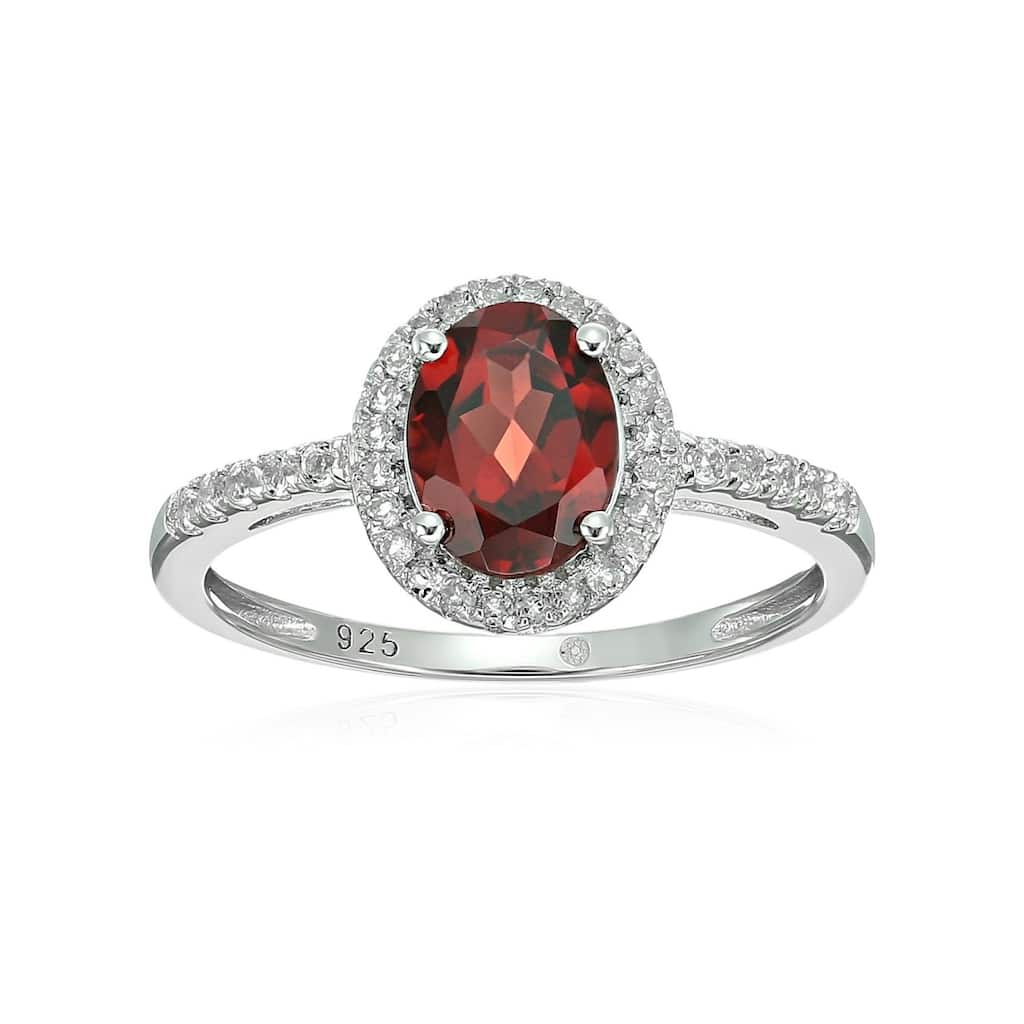 Sterling Silver Oval Garnet and White Topaz Ring