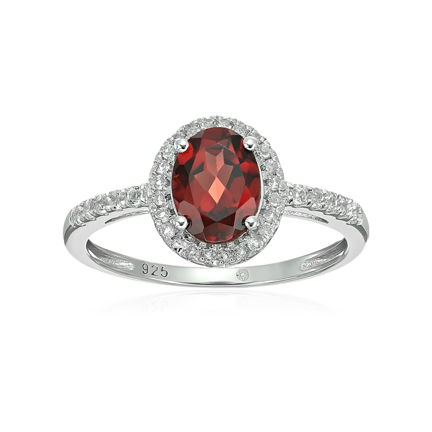 Pinctore Sterling Silver Oval Garnet and White Topaz Ring