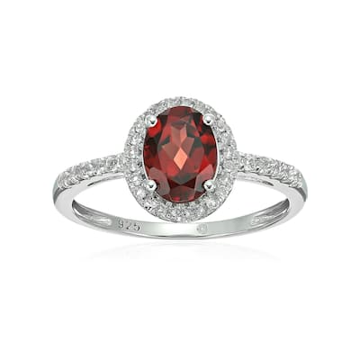 Sterling Silver Oval Garnet and White Topaz Ring