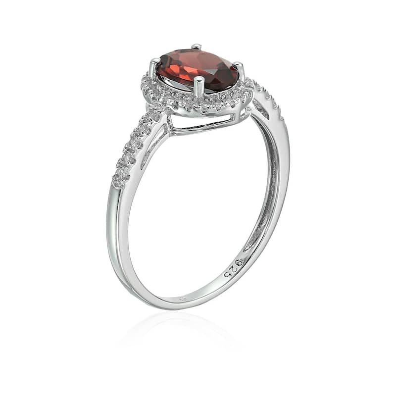 Sterling Silver Oval Garnet and White Topaz Ring