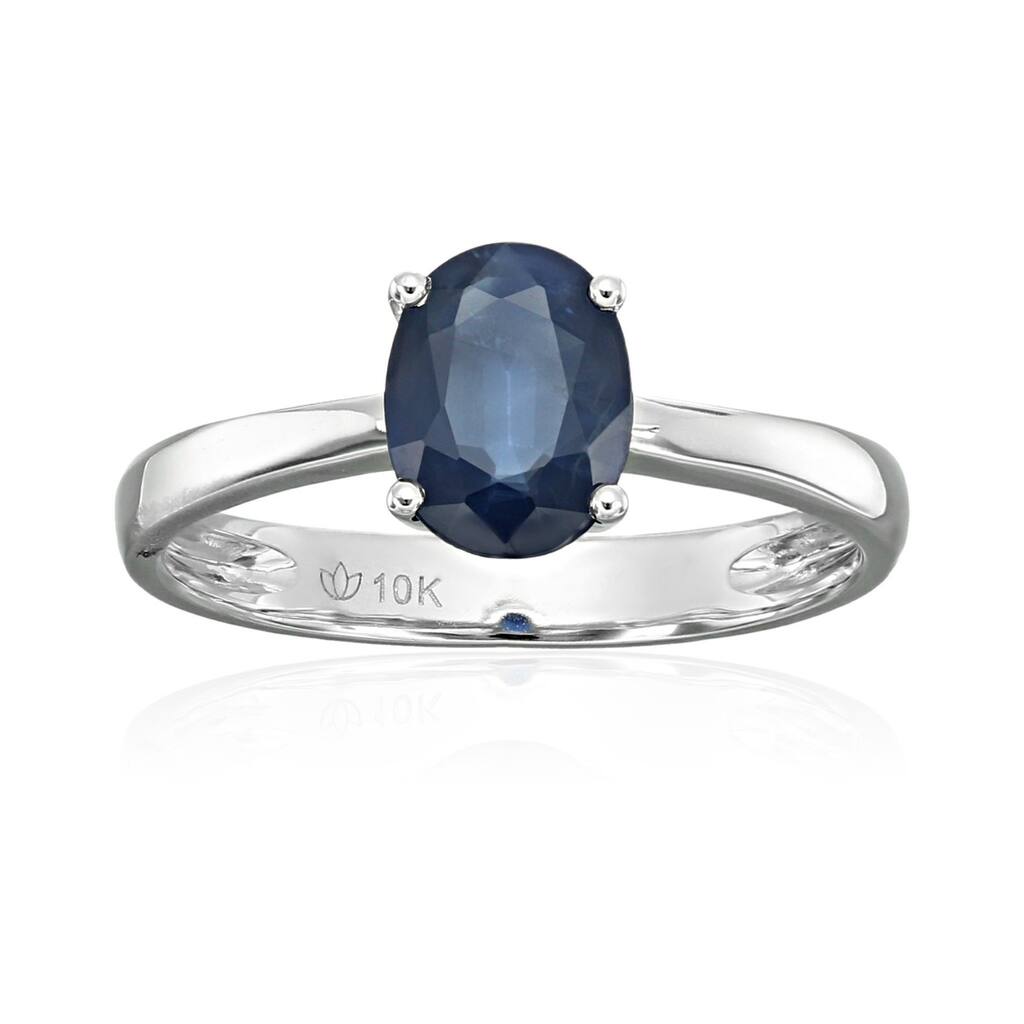 10k White Gold Genuine Blue Sapphire Solitaire Engagement Ring