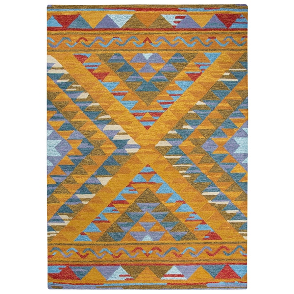 Rizzy Home Arden Loft-Kavali Gold/Blue/Red Wool Geometric Area Rug - 7' x 10'