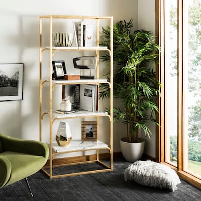 SAFAVIEH Ebo 4-tier Gold Foil/Faux White Étagère - 30' x 14' x 72'